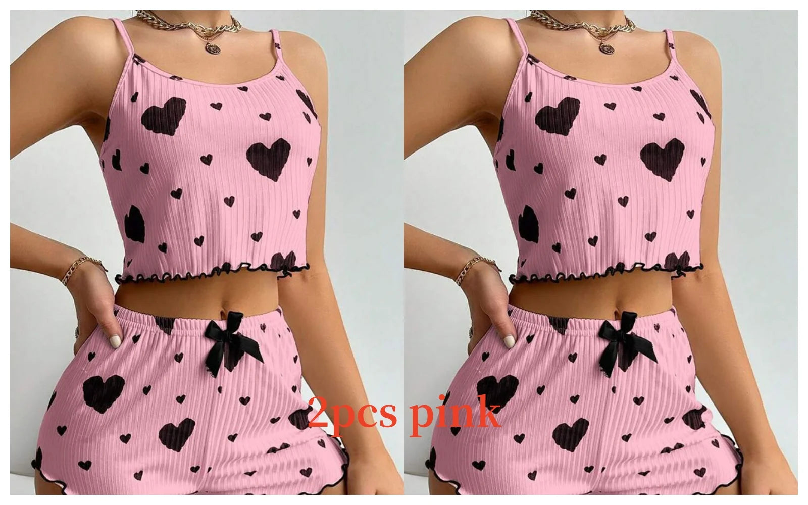 Women'S Pajamas Set Sleepwear 2 PCS Short Tank Tops and Shorts S M L White Ventilate Soft Casual Love Printing