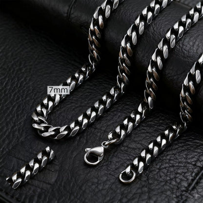 Basic Cuban Chain Necklace for Men Women,Stainless Steel Curb Link Chain Collar,3/5/7/9/11Mm Width Black Gold Retro Color Choker