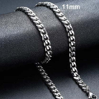 Basic Cuban Chain Necklace for Men Women,Stainless Steel Curb Link Chain Collar,3/5/7/9/11Mm Width Black Gold Retro Color Choker