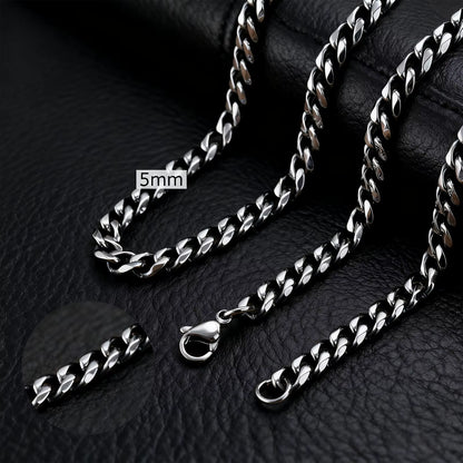 Basic Cuban Chain Necklace for Men Women,Stainless Steel Curb Link Chain Collar,3/5/7/9/11Mm Width Black Gold Retro Color Choker