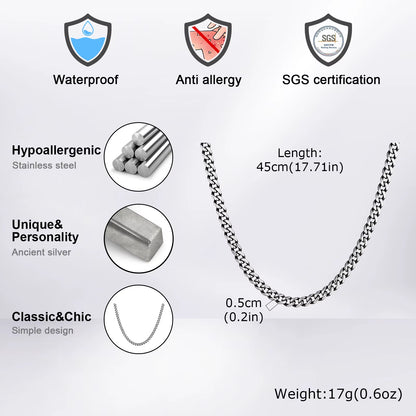 Basic Cuban Chain Necklace for Men Women,Stainless Steel Curb Link Chain Collar,3/5/7/9/11Mm Width Black Gold Retro Color Choker