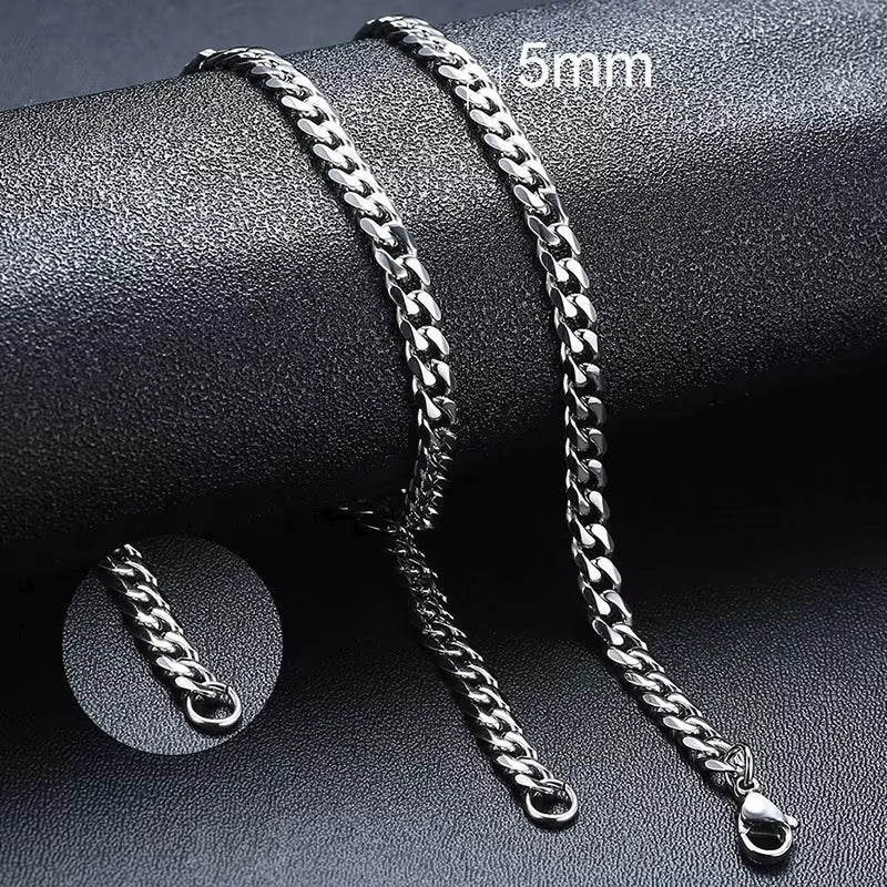 Basic Cuban Chain Necklace for Men Women,Stainless Steel Curb Link Chain Collar,3/5/7/9/11Mm Width Black Gold Retro Color Choker