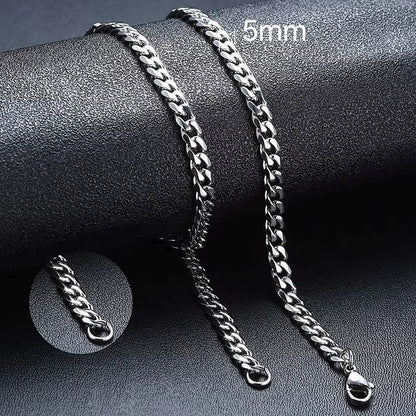 Basic Cuban Chain Necklace for Men Women,Stainless Steel Curb Link Chain Collar,3/5/7/9/11Mm Width Black Gold Retro Color Choker