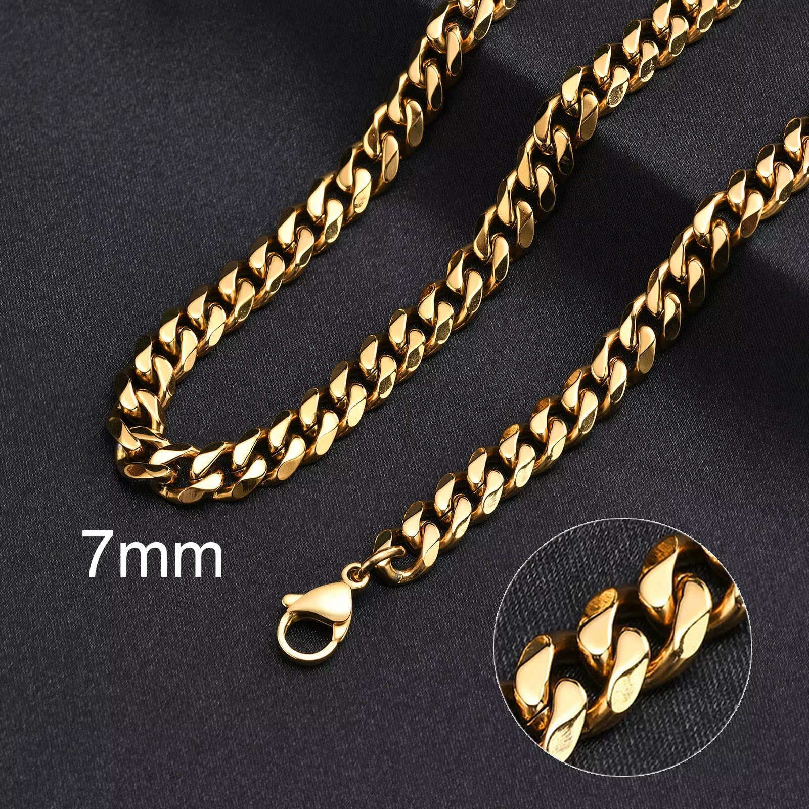 Basic Cuban Chain Necklace for Men Women,Stainless Steel Curb Link Chain Collar,3/5/7/9/11Mm Width Black Gold Retro Color Choker