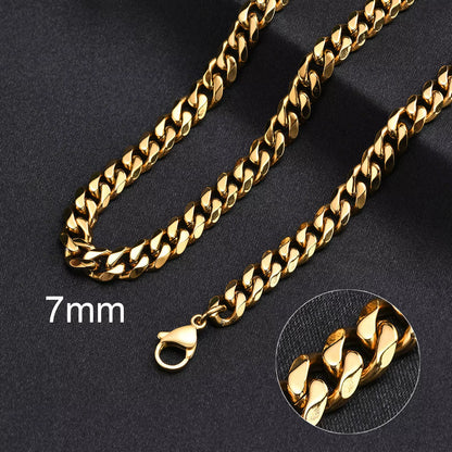 Basic Cuban Chain Necklace for Men Women,Stainless Steel Curb Link Chain Collar,3/5/7/9/11Mm Width Black Gold Retro Color Choker