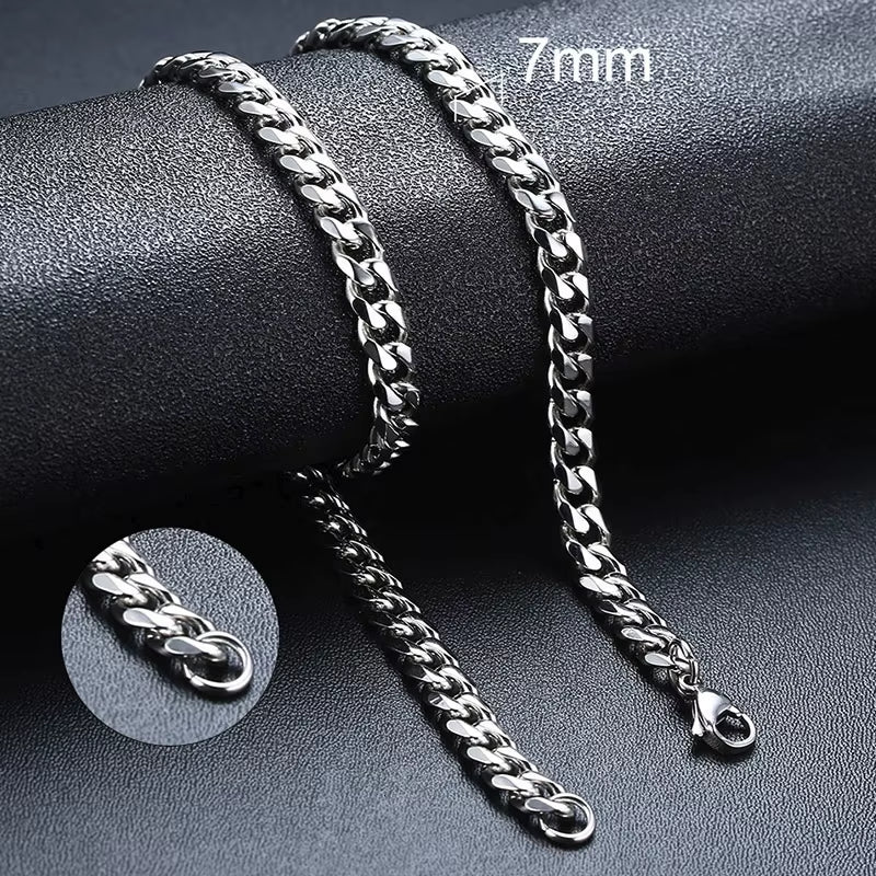 Basic Cuban Chain Necklace for Men Women,Stainless Steel Curb Link Chain Collar,3/5/7/9/11Mm Width Black Gold Retro Color Choker