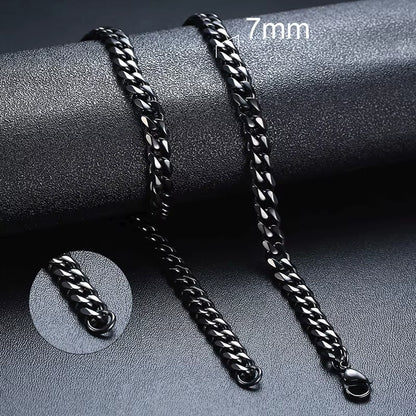 Basic Cuban Chain Necklace for Men Women,Stainless Steel Curb Link Chain Collar,3/5/7/9/11Mm Width Black Gold Retro Color Choker